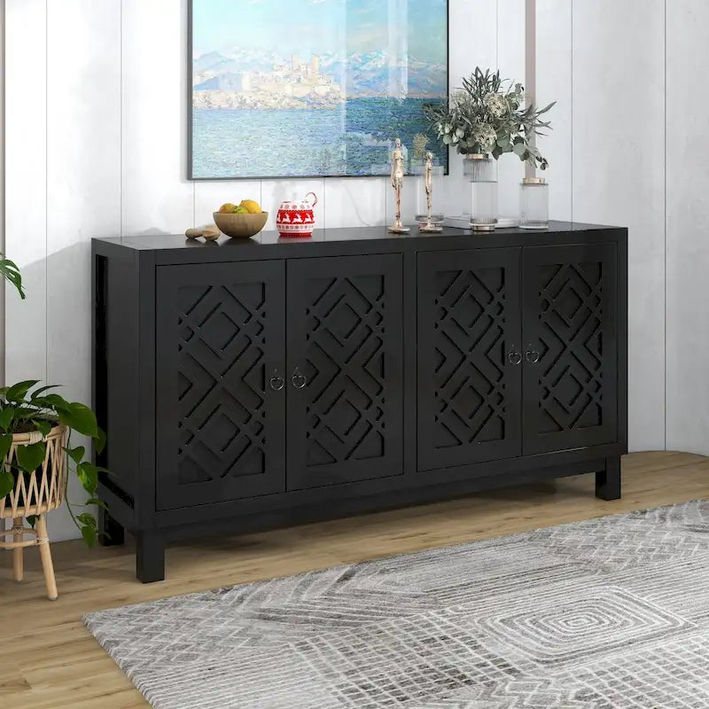 Spacious 4-Door Sideboard Buffet Cabinet with Pull Ring Handles 23