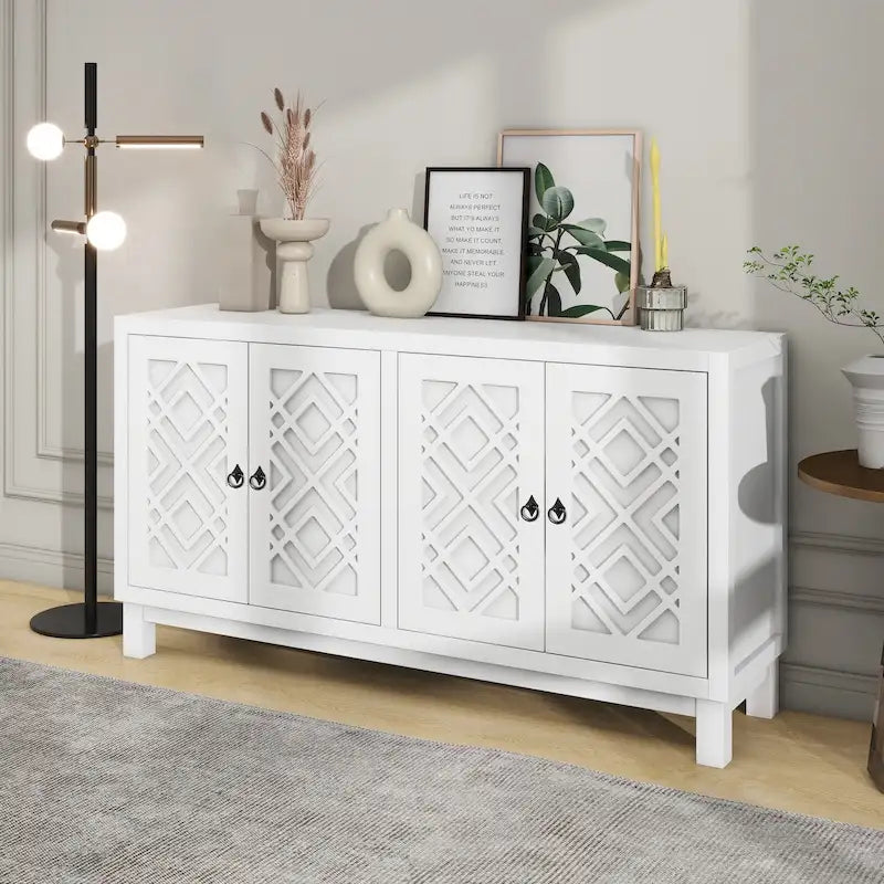 Spacious 4-Door Sideboard Buffet Cabinet with Pull Ring Handles 24