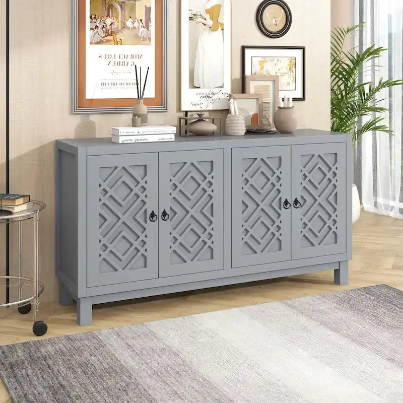 Spacious 4-Door Sideboard Buffet Cabinet with Pull Ring Handles 25