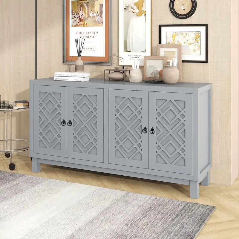 Spacious 4-Door Sideboard Buffet Cabinet with Pull Ring Handles 1