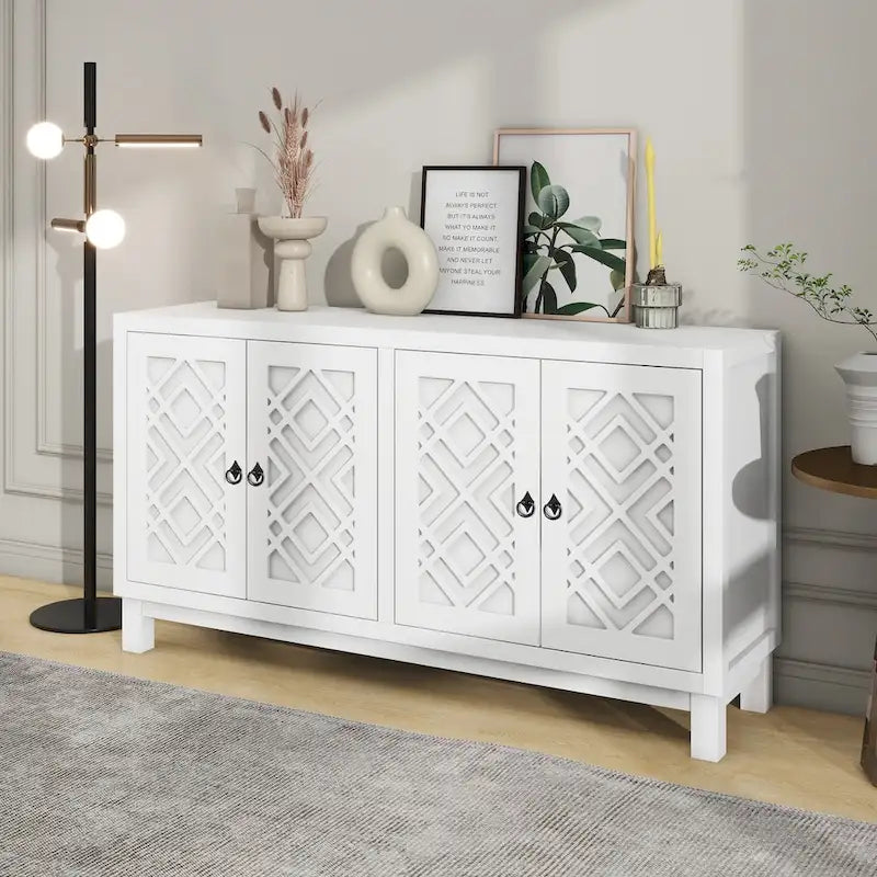 Spacious 4-Door Sideboard Buffet Cabinet with Pull Ring Handles 2