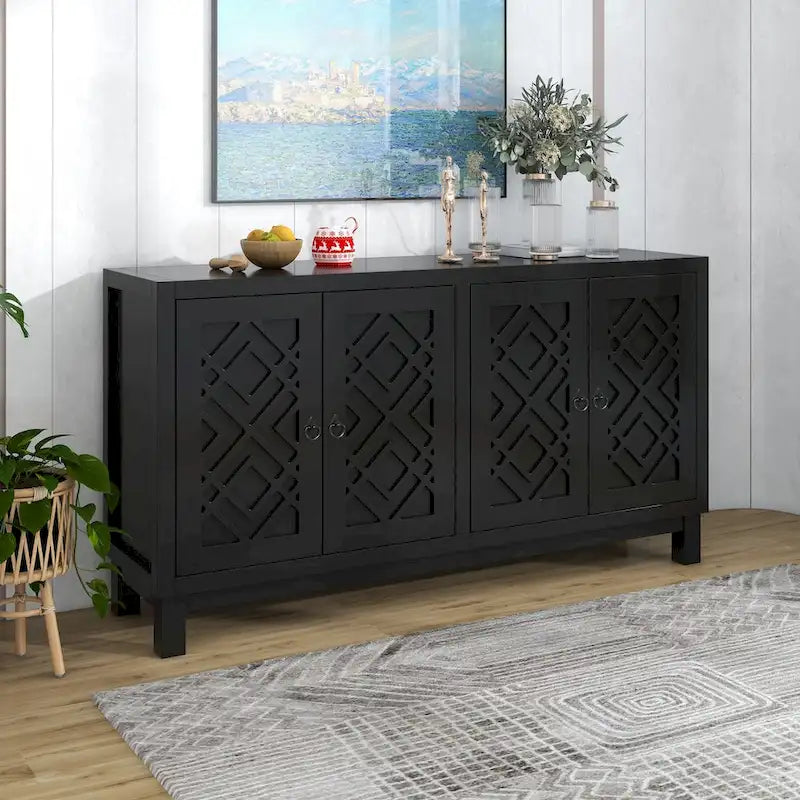 Spacious 4-Door Sideboard Buffet Cabinet with Pull Ring Handles 3