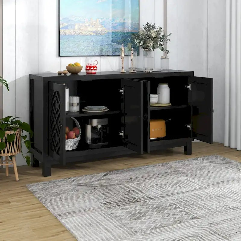 Spacious 4-Door Sideboard Buffet Cabinet with Pull Ring Handles 4