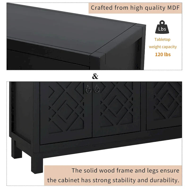 Spacious 4-Door Sideboard Buffet Cabinet with Pull Ring Handles 6