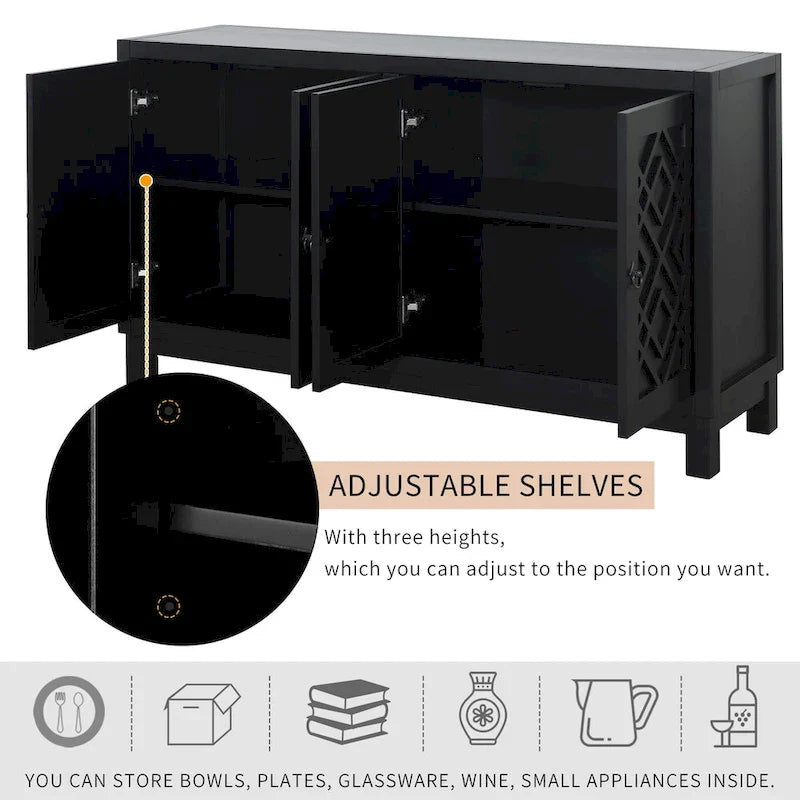 Spacious 4-Door Sideboard Buffet Cabinet with Pull Ring Handles 7
