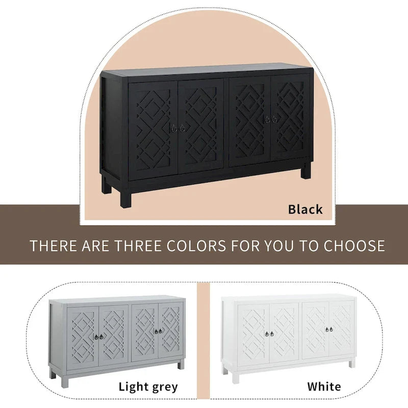 Spacious 4-Door Sideboard Buffet Cabinet with Pull Ring Handles 8