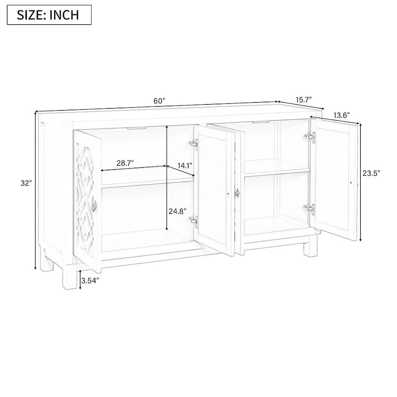 Spacious 4-Door Sideboard Buffet Cabinet with Pull Ring Handles 10