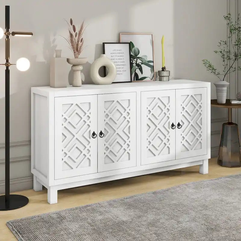 Spacious 4-Door Sideboard Buffet Cabinet with Pull Ring Handles 11