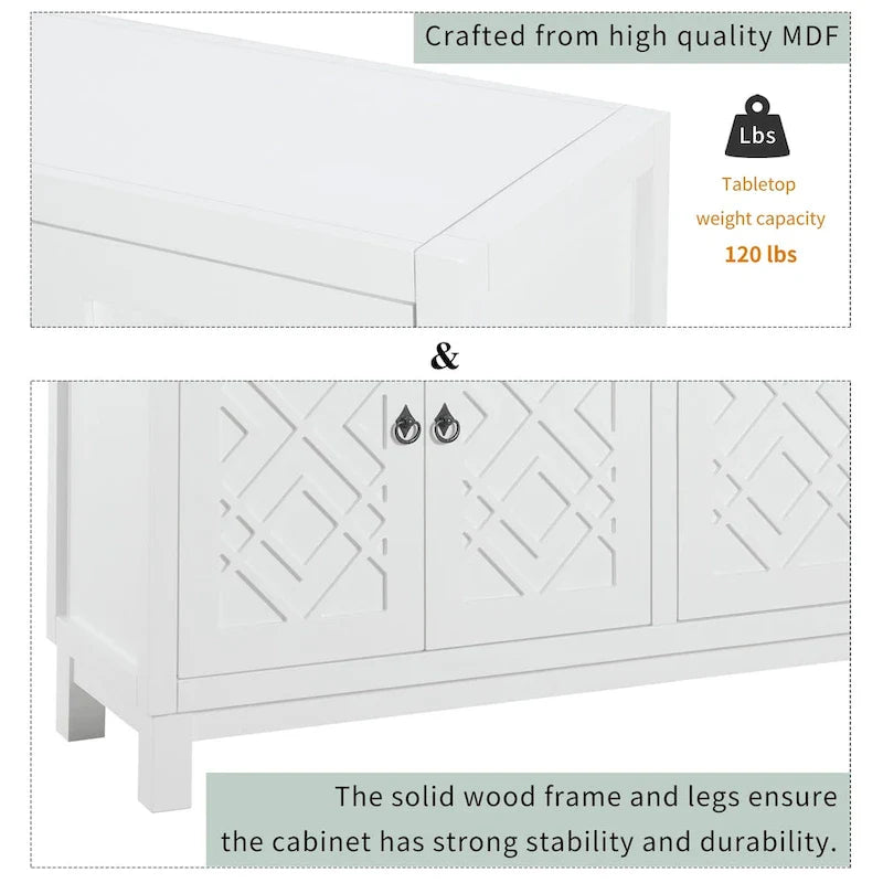 Spacious 4-Door Sideboard Buffet Cabinet with Pull Ring Handles 13