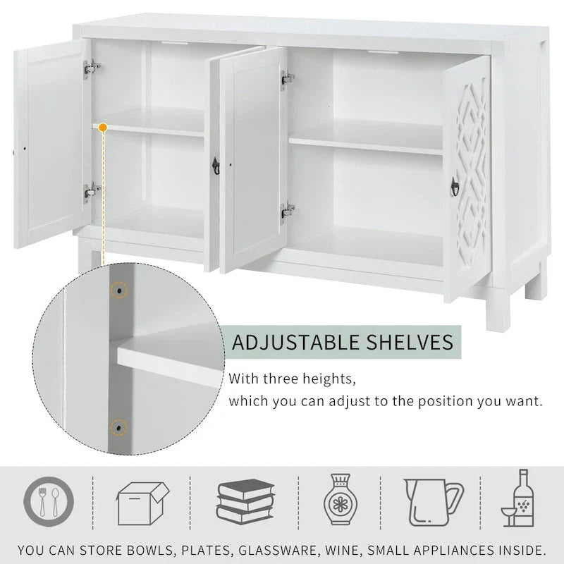 Spacious 4-Door Sideboard Buffet Cabinet with Pull Ring Handles 15