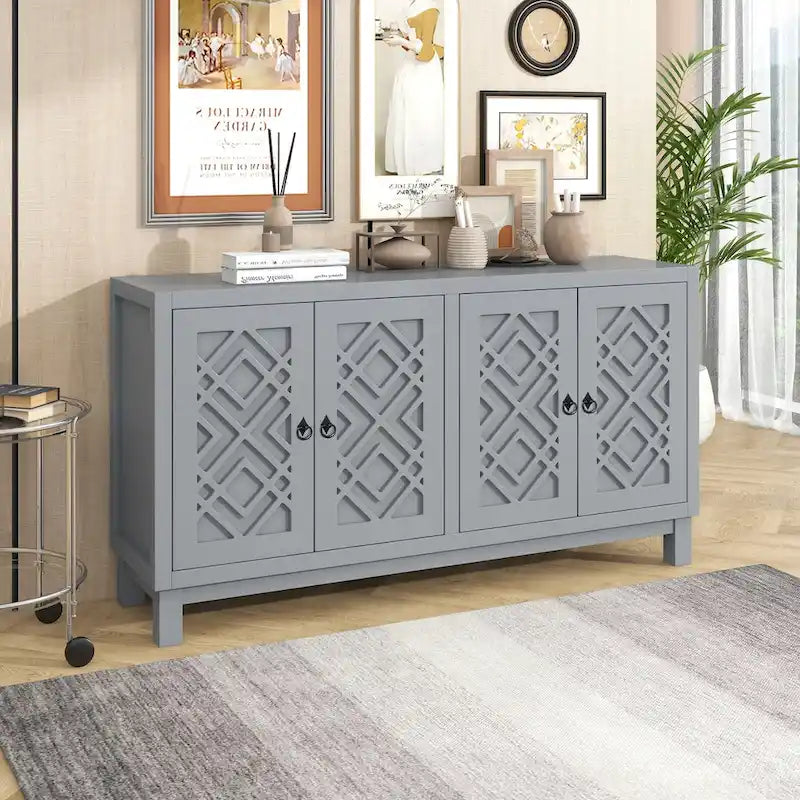 Spacious 4-Door Sideboard Buffet Cabinet with Pull Ring Handles 17