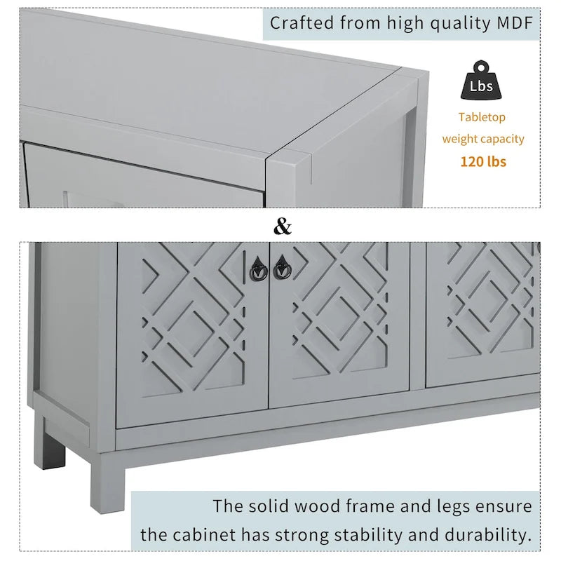 Spacious 4-Door Sideboard Buffet Cabinet with Pull Ring Handles 19