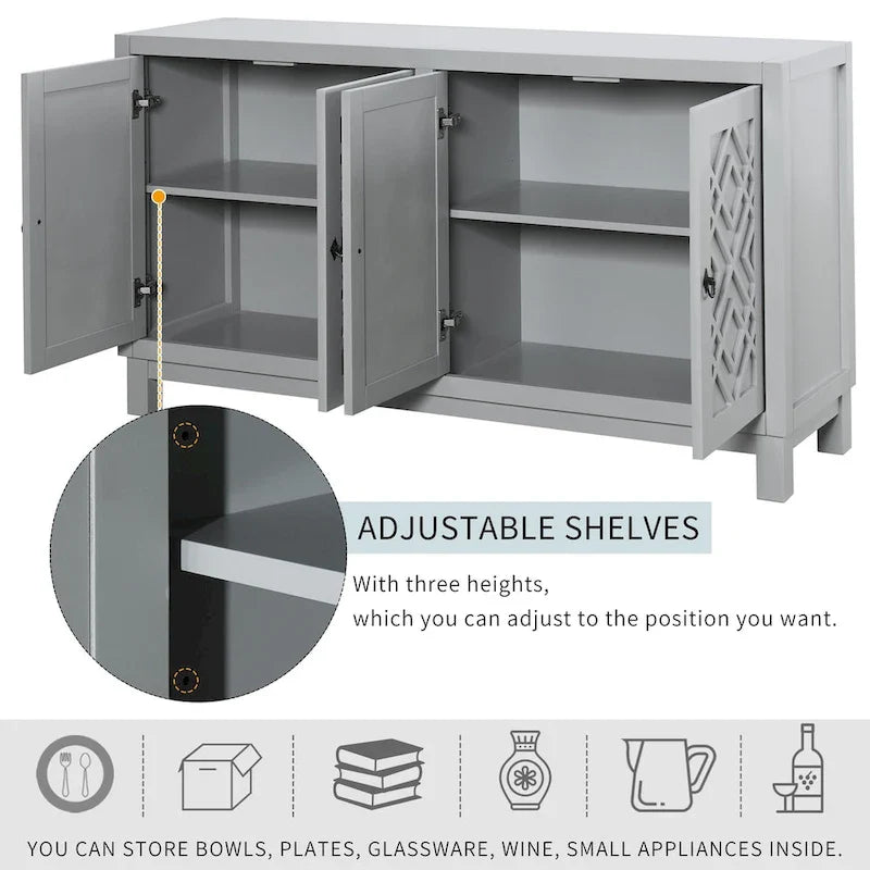 Spacious 4-Door Sideboard Buffet Cabinet with Pull Ring Handles 20