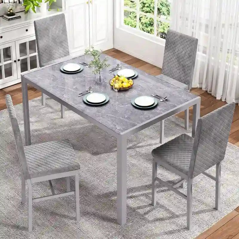 Grondin Contemporary 5-Piece Dining Set with Tempered Glass Table and 4 Diamond-Stitched PU Leather Chairs 31