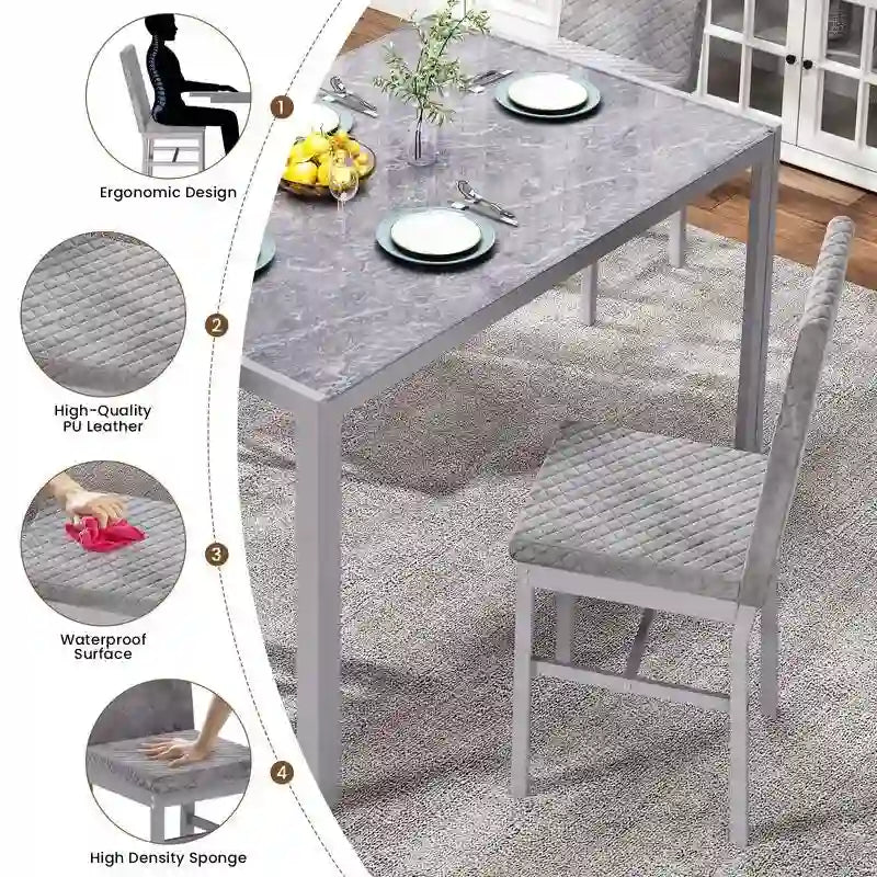 Grondin Contemporary 5-Piece Dining Set with Tempered Glass Table and 4 Diamond-Stitched PU Leather Chairs 7