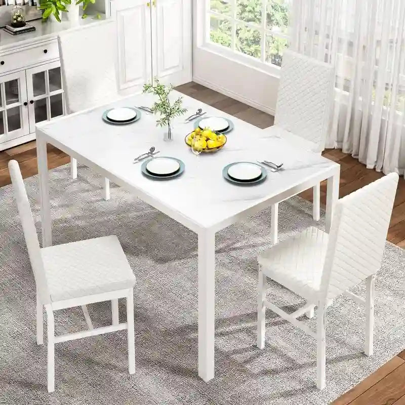 Grondin Contemporary 5-Piece Dining Set with Tempered Glass Table and 4 Diamond-Stitched PU Leather Chairs 13