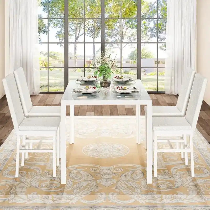Grondin Contemporary 5-Piece Dining Set with Tempered Glass Table and 4 Diamond-Stitched PU Leather Chairs 14