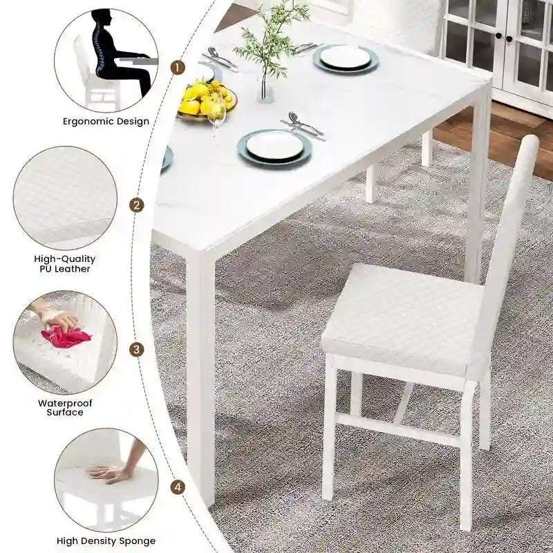 Grondin Contemporary 5-Piece Dining Set with Tempered Glass Table and 4 Diamond-Stitched PU Leather Chairs 17