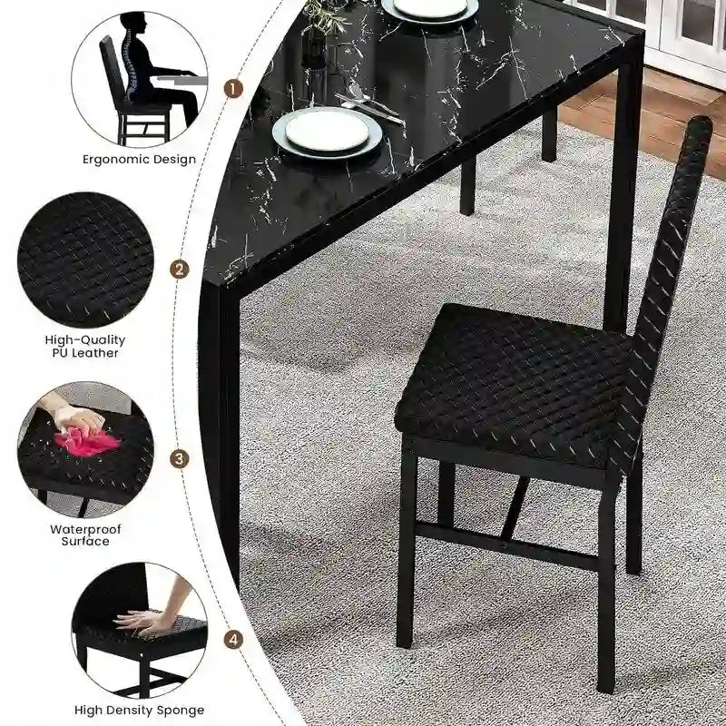 Grondin Contemporary 5-Piece Dining Set with Tempered Glass Table and 4 Diamond-Stitched PU Leather Chairs 25