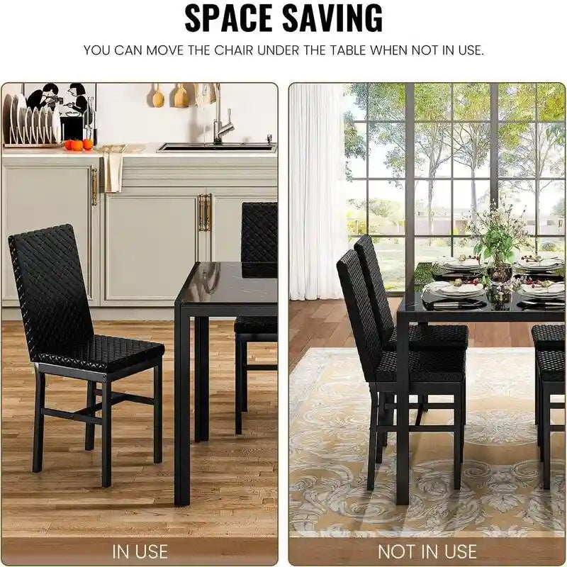 Grondin Contemporary 5-Piece Dining Set with Tempered Glass Table and 4 Diamond-Stitched PU Leather Chairs 26