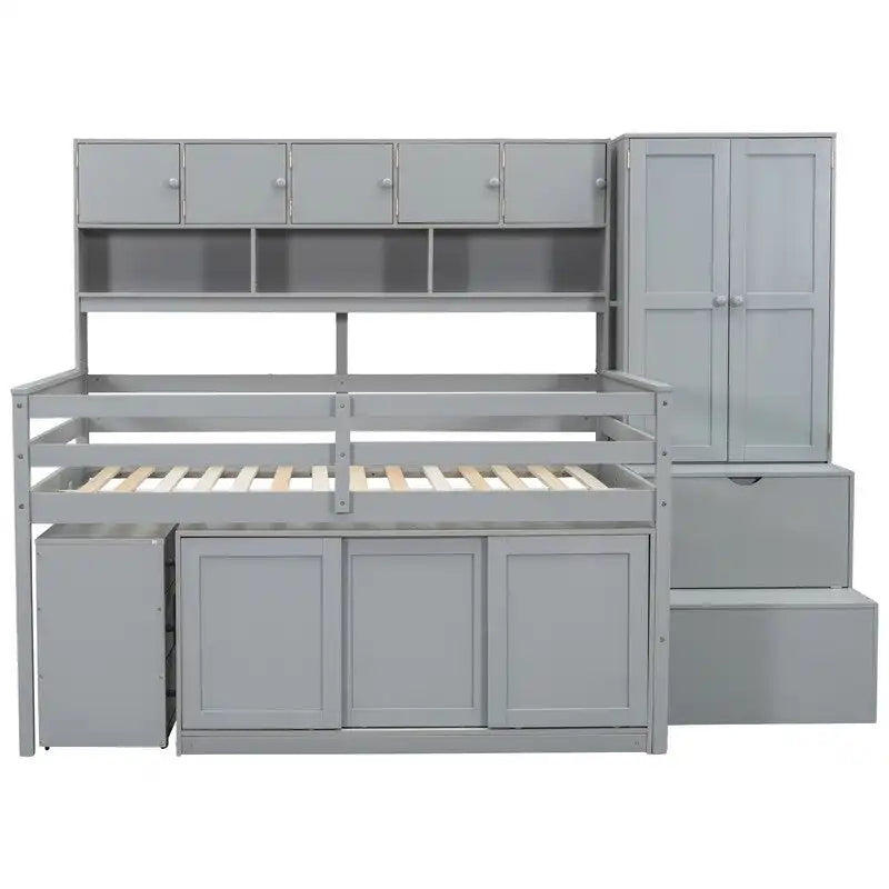 Spacious Wooden Loft Bed with Ample Storage, Under-Bed Desk, Drawers, and Shelves 4