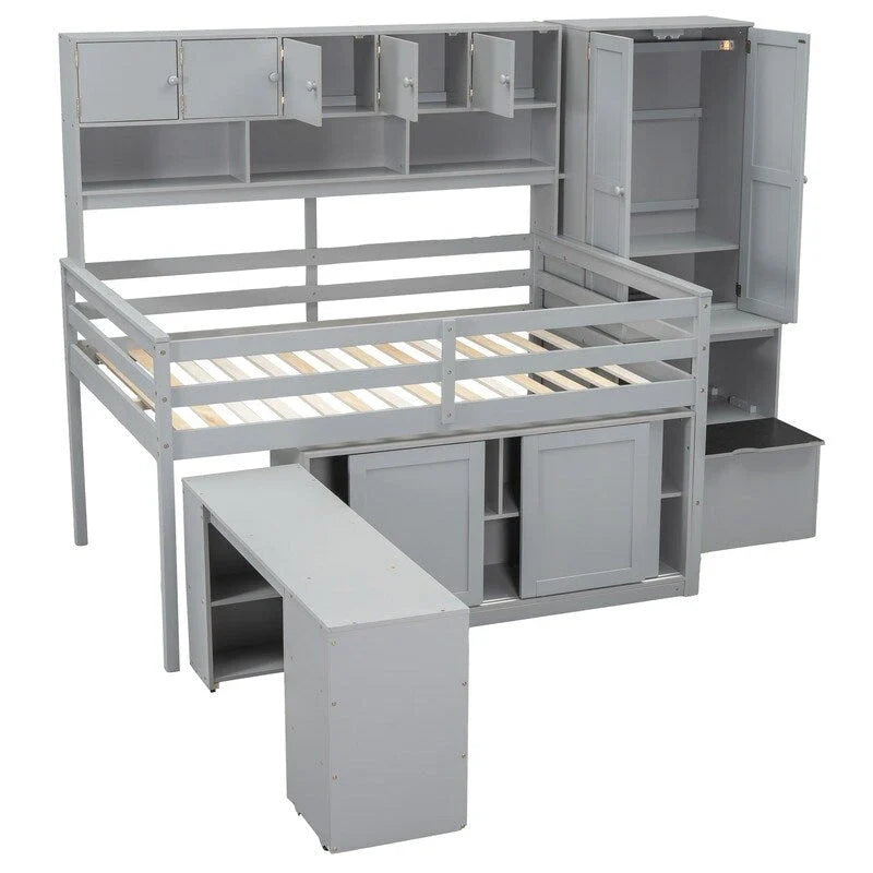 Spacious Wooden Loft Bed with Ample Storage, Under-Bed Desk, Drawers, and Shelves 6