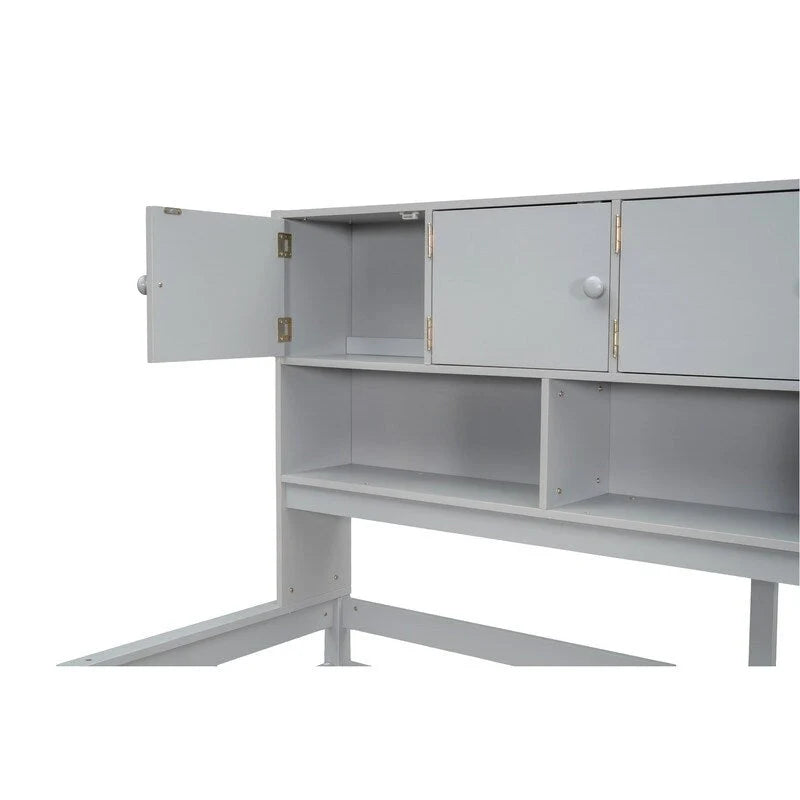 Spacious Wooden Loft Bed with Ample Storage, Under-Bed Desk, Drawers, and Shelves 8