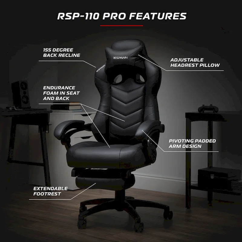 RESPAWN 110 Pro Ergonomic Gaming Chair with Footrest - Ideal Computer Desk Chair 17