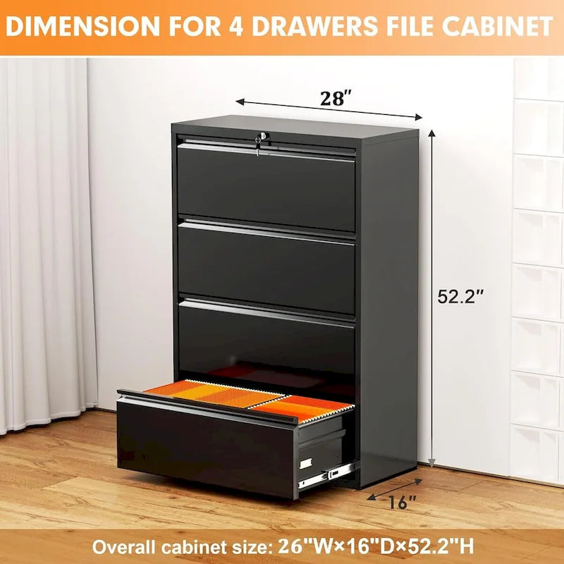Lockable 4-Drawer Metal Lateral Filing Cabinet 2