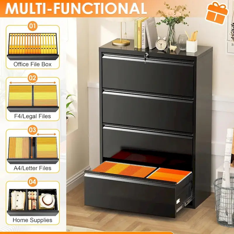 Lockable 4-Drawer Metal Lateral Filing Cabinet 4