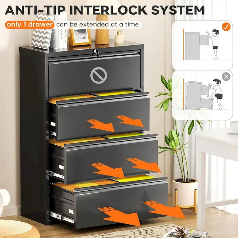 Lockable 4-Drawer Metal Lateral Filing Cabinet 5