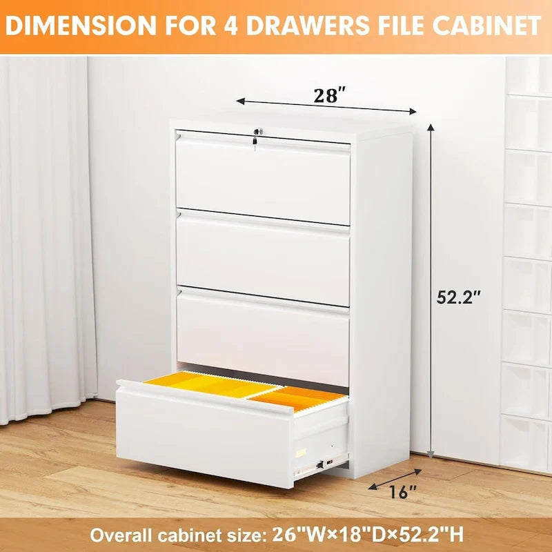Lockable 4-Drawer Metal Lateral Filing Cabinet 9