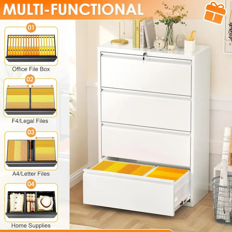 Lockable 4-Drawer Metal Lateral Filing Cabinet 11