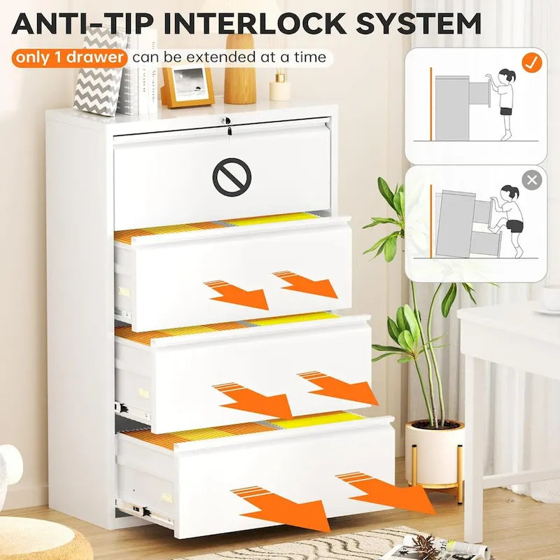 Lockable 4-Drawer Metal Lateral Filing Cabinet 12