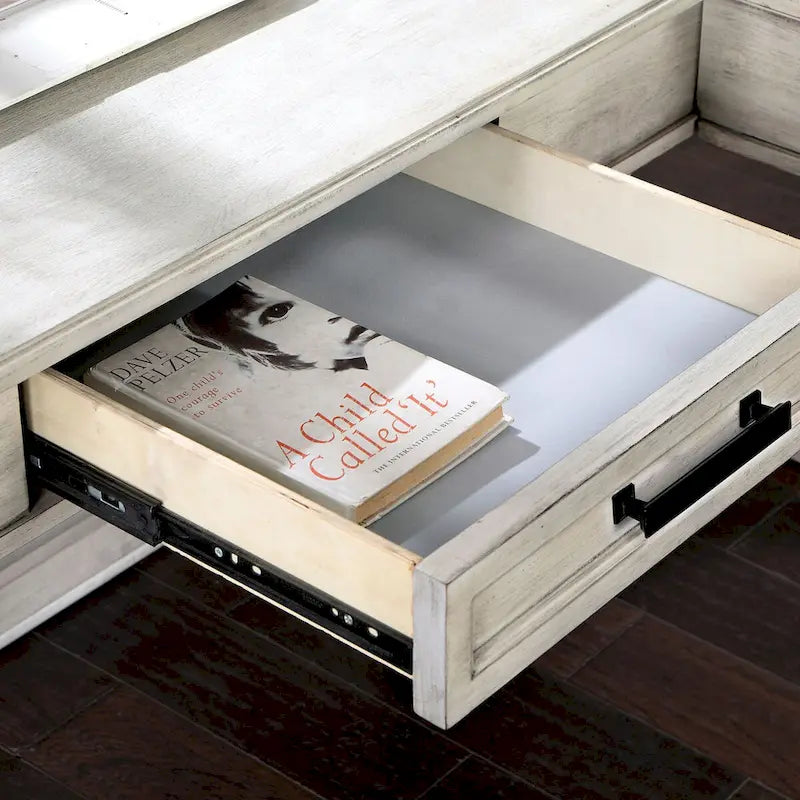 Lemper Antique White Wood Lift-Top Corner Desk with USB Port - Farmhouse Style by Furniture of America 2
