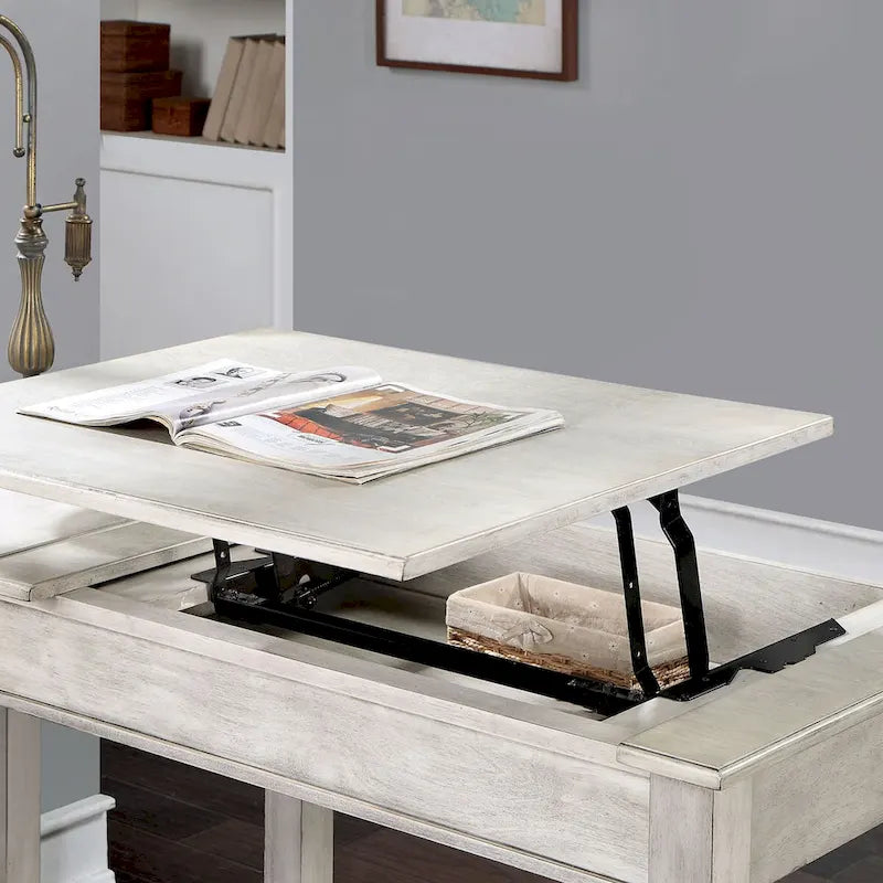 Lemper Antique White Wood Lift-Top Corner Desk with USB Port - Farmhouse Style by Furniture of America 3