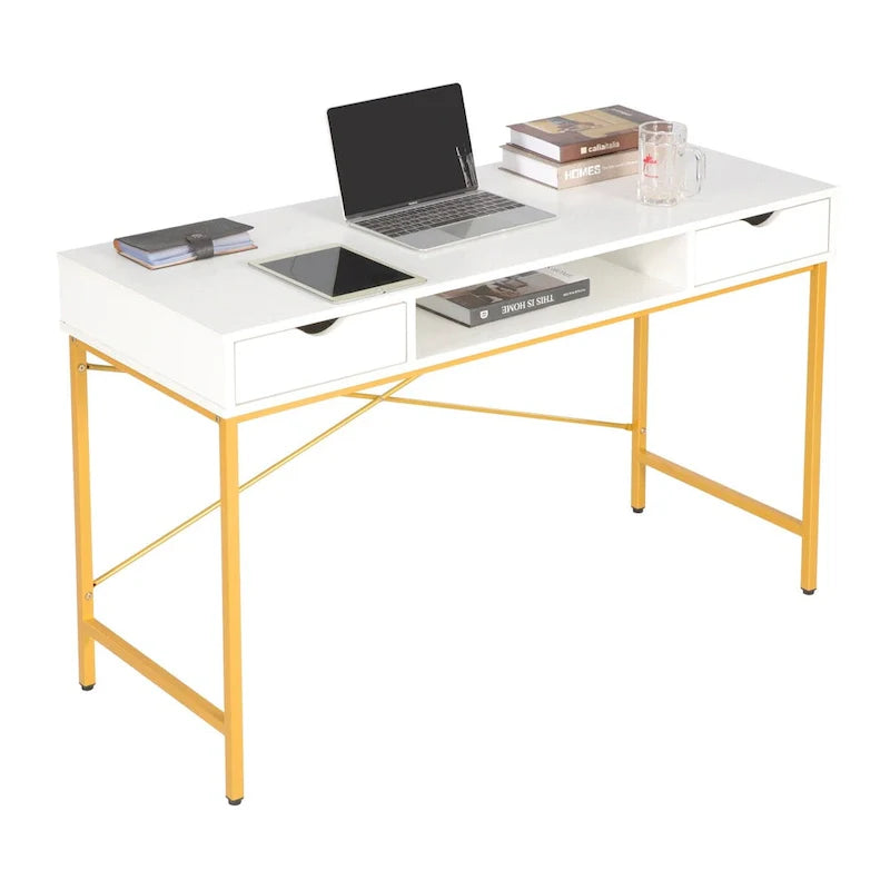 JJS 48" Contemporary Writing Desk with Drawers - Spacious Home Office Computer Workstation with Storage 4