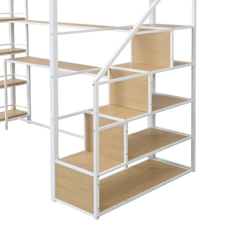 MERAX Twin Metal Loft Bed with Staircase, Desk, and Shelving 1