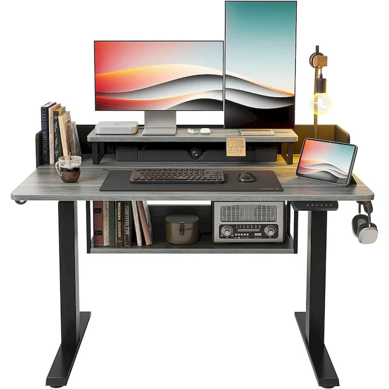 FEZIBO Ergonomic Electric Standing Desk with Shelves and Monitor Stand – Adjustable Sit-Stand Home Office Solution with Storage 2