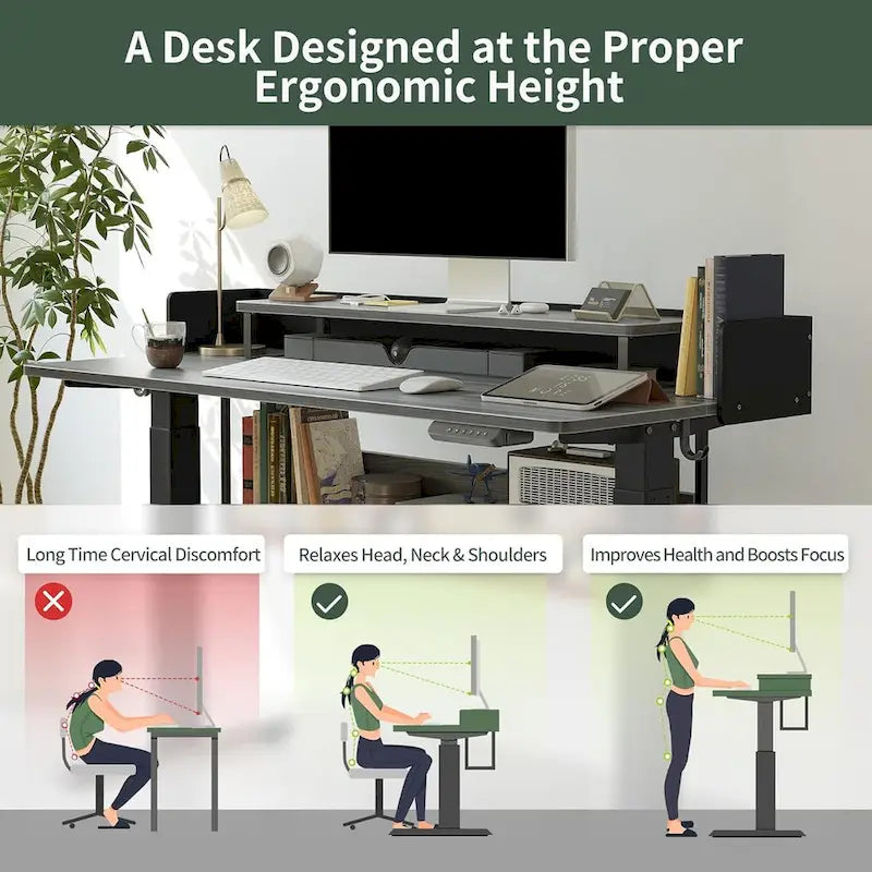 FEZIBO Ergonomic Electric Standing Desk with Shelves and Monitor Stand – Adjustable Sit-Stand Home Office Solution with Storage 7