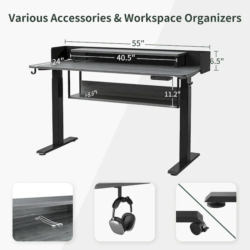 FEZIBO Ergonomic Electric Standing Desk with Shelves and Monitor Stand – Adjustable Sit-Stand Home Office Solution with Storage 9