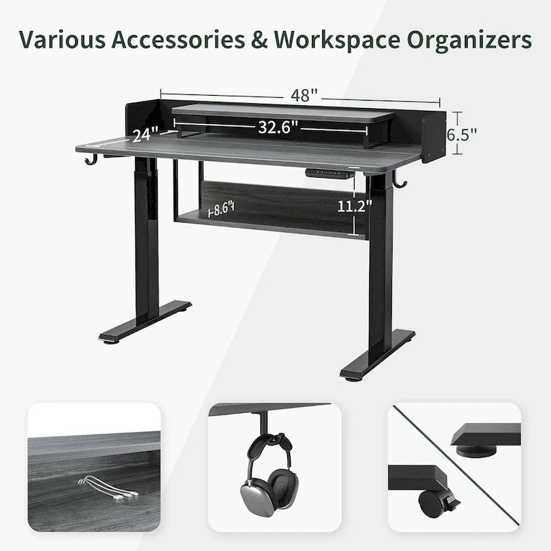FEZIBO Ergonomic Electric Standing Desk with Shelves and Monitor Stand – Adjustable Sit-Stand Home Office Solution with Storage 10