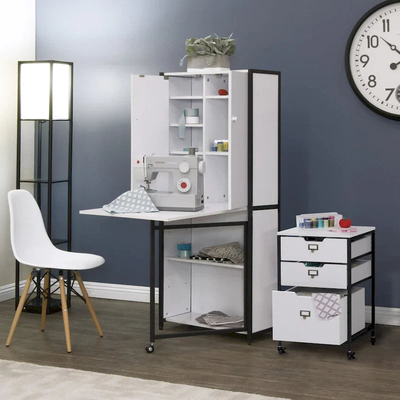 Versatile Craft Armoire with Foldable Desktop for Sewing and Home Office Use 1