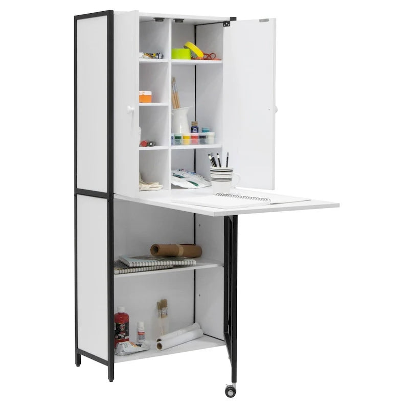Versatile Craft Armoire with Foldable Desktop for Sewing and Home Office Use 3