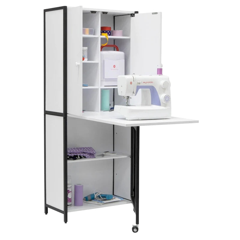 Versatile Craft Armoire with Foldable Desktop for Sewing and Home Office Use 4
