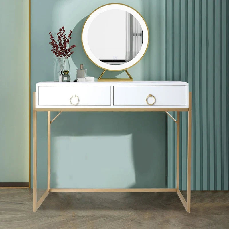 Anmytek Contemporary White and Gold Computer Desk - Stylish Vanity Writing Table with 2 Drawers for Home Office 5