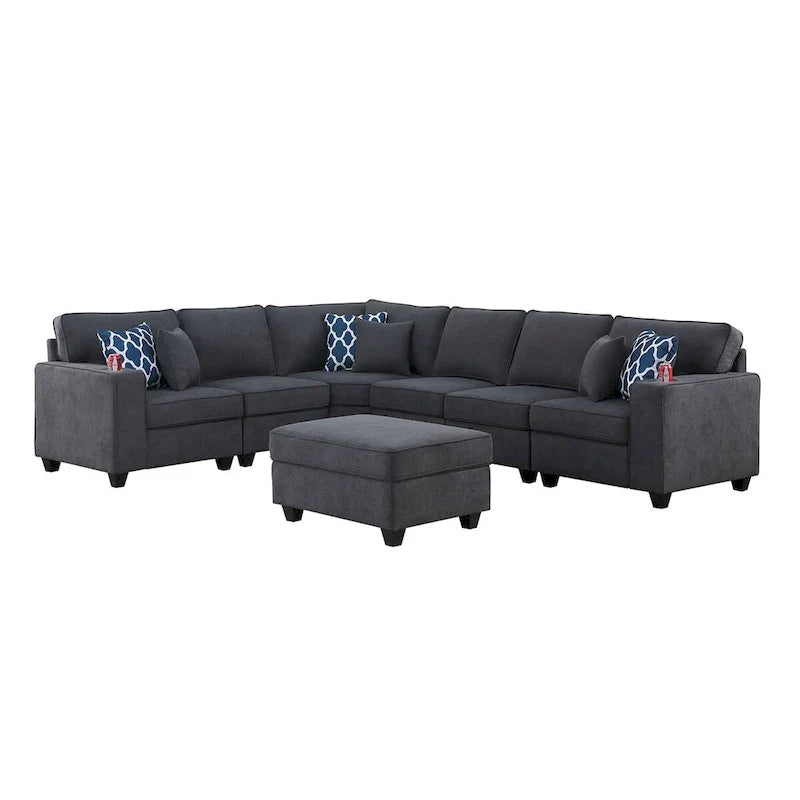 Modular Sectional Sofa with Ottoman Cupholders and Throw Pillows