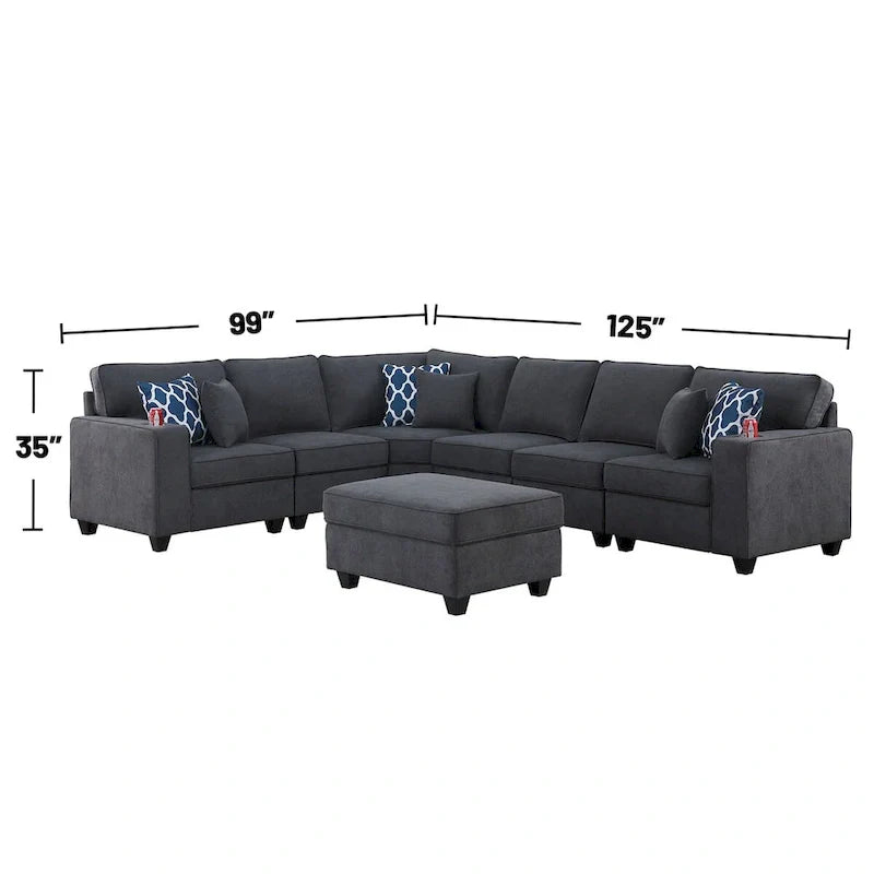 Stone Gray 7-Piece L-Shaped Sectional Sofa Set with Ottoman 3