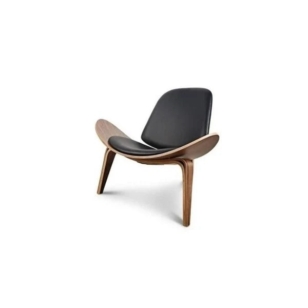 Mid-Century Modern Black Upholstered Shell Lounge Chair with Wooden Frame 1