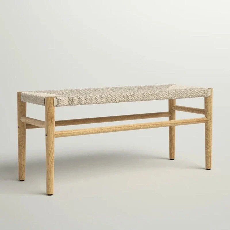 Mieres Boho-Inspired Solid Wood Bench with Woven Rope Seat - Mid-Century Modern Indoor Ottoman with Rubber Wood Legs for Home Office 6